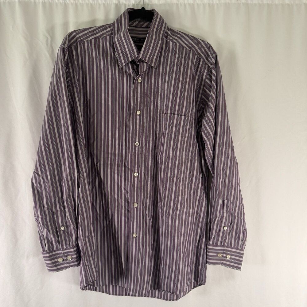 Forsyth of Canada Dress Shirt Mens Medium Purple Striped 2 Ply 80's Wrinkle Free